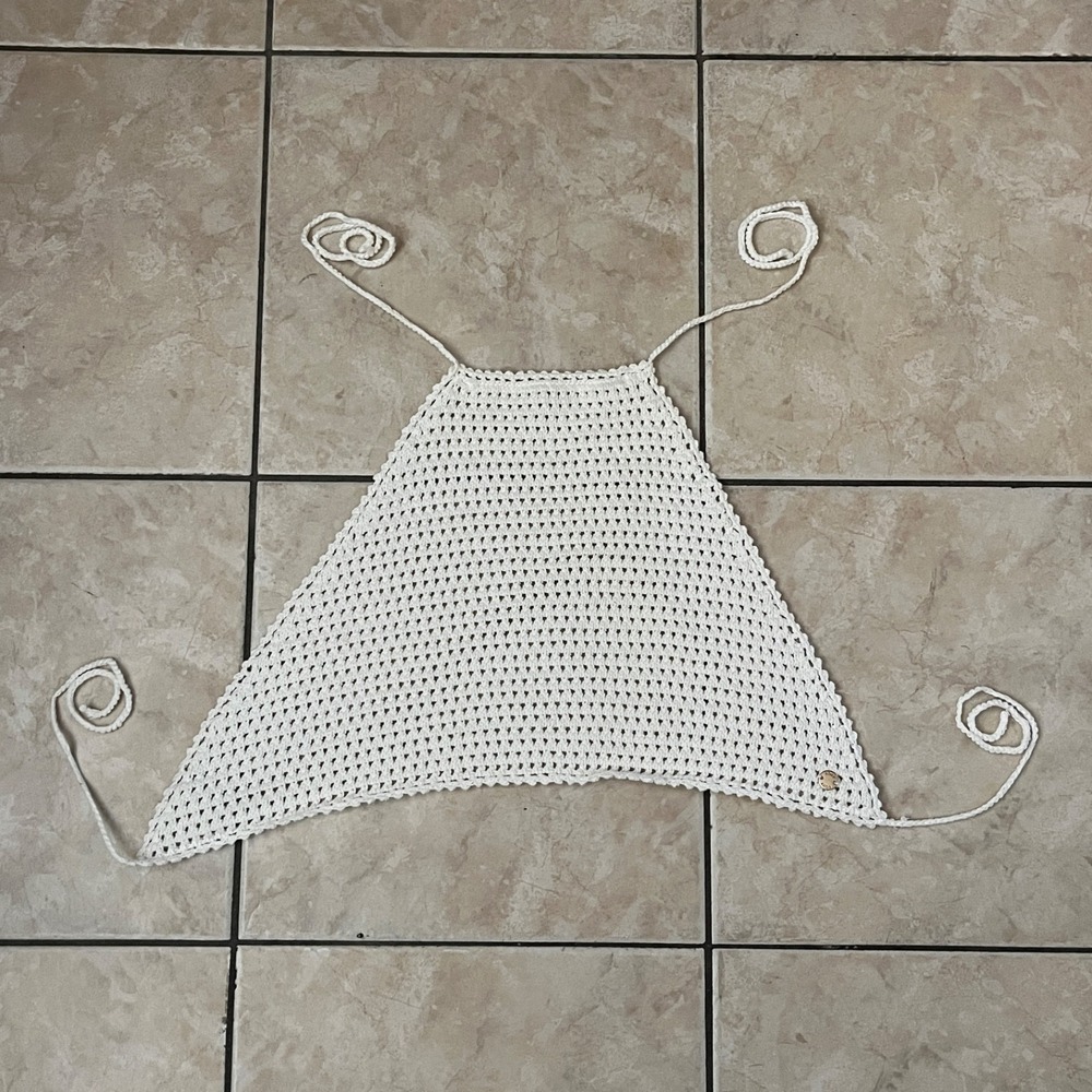 Roxy Womens Handkerchief Backless Crochet Top XXS/XS Cream Festival Coquette